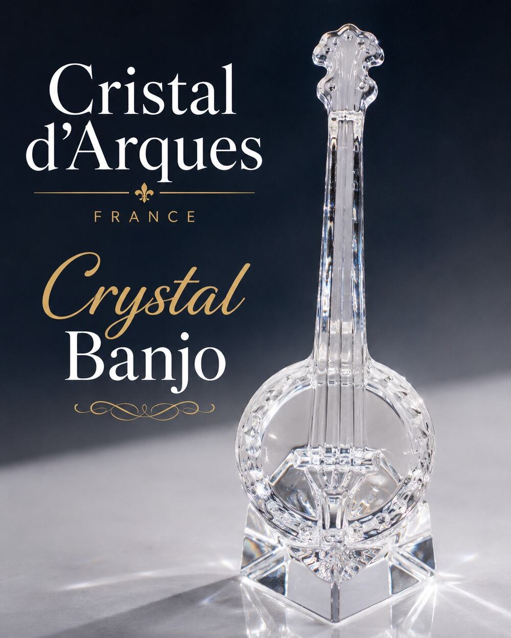 Cristal d’Arques France Crystal Banjo Figurine 6.5” Lead Crystal